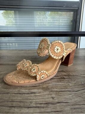Jack Rogers Women's Cork Heel Sandal in Natural Tan size 8.5 M